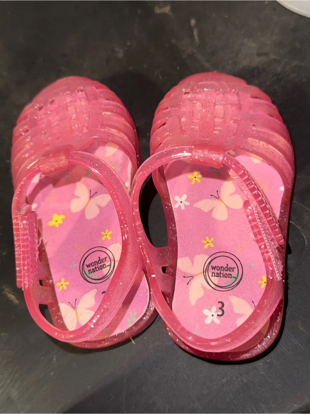 wonder nation Pink Glitter Jelly Sandals with Floral Insole